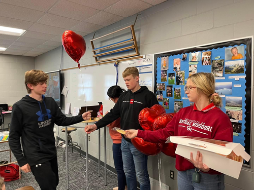 Students getting their Valentine's Day treat!
